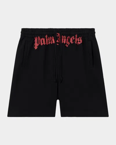 Palm Angels Men's Waist Logo Cotton Sweat Shorts In Black