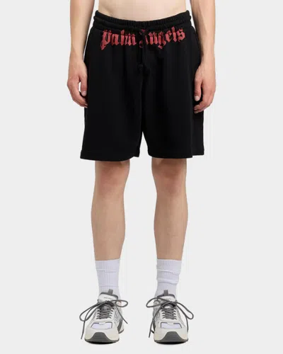 Palm Angels Men's Waist Logo Cotton Sweat Shorts In Black