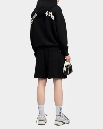Palm Angels Men's Waist Logo Cotton Sweat Shorts In Black