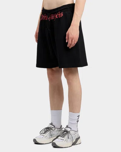 Palm Angels Men's Waist Logo Cotton Sweat Shorts In Black