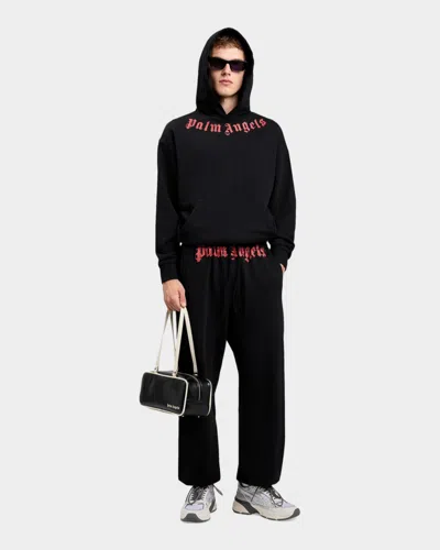 Palm Angels Men's Logo Neck Cotton Hoodie In Black