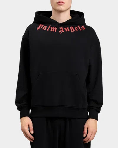 Palm Angels Men's Logo Neck Cotton Hoodie In Black