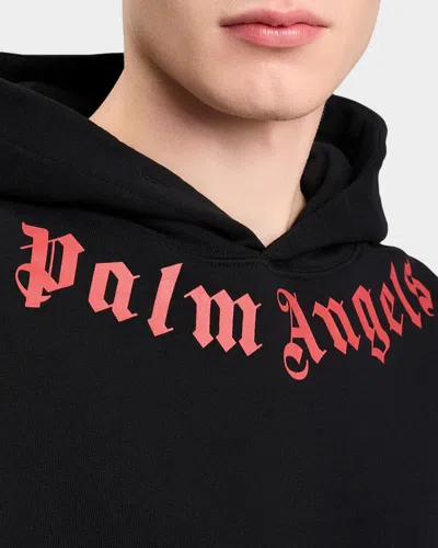 Palm Angels Men's Logo Neck Cotton Hoodie In Black