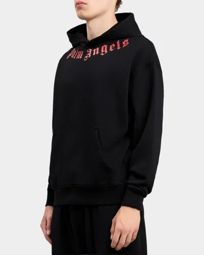 Palm Angels Men's Logo Neck Cotton Hoodie In Black