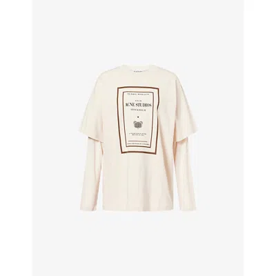 Acne Studios Womens Warm Beige Layered Graphic Book Print Cotton-jersey T-shirt In Multi