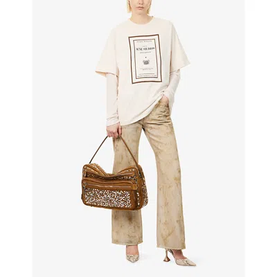 Acne Studios Womens Warm Beige Layered Graphic Book Print Cotton-jersey T-shirt In Multi