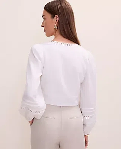 Ann Taylor Embroidered V-neck Blouse In White