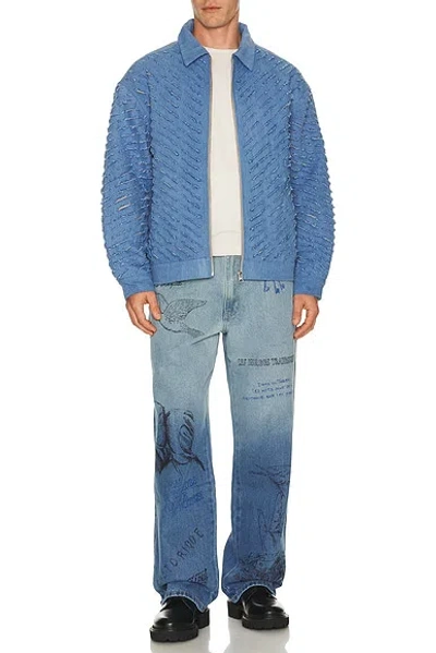 Pas Une Marque Cut Through Denim Jacket In Blue