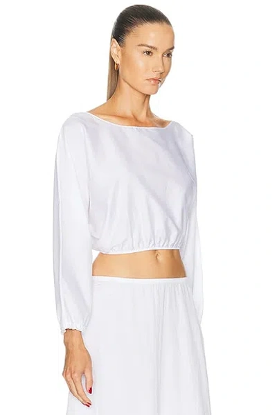 Leset Yoko Cropped Gathered Cotton-poplin Top In White
