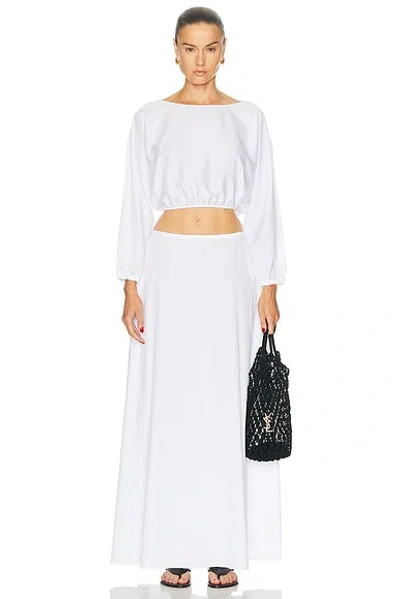 Leset Yoko Cropped Gathered Cotton-poplin Top In White