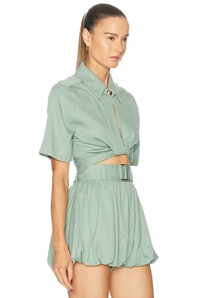 Matthew Bruch Collared Wrap Top In Green