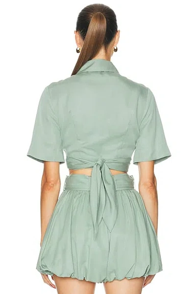 Matthew Bruch Collared Wrap Top In Green
