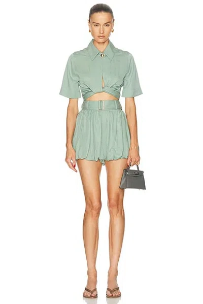 Matthew Bruch Collared Wrap Top In Green