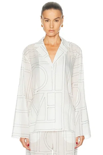 Totême Womens White Black Monogram Spread-collar Cotton-blend Shirt In Multi