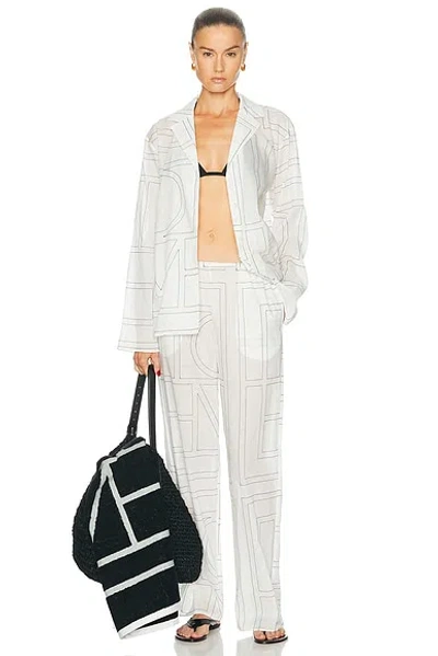 Totême Womens White Black Monogram Spread-collar Cotton-blend Shirt In Multi