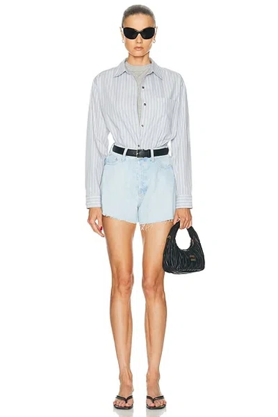 Mother The Flutter Frayed High Waist Flare Denim Shorts In Blue