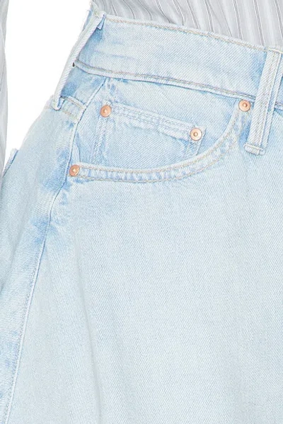 Mother The Flutter Frayed High Waist Flare Denim Shorts In Blue