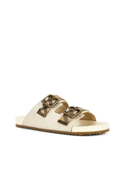 Burberry Checked Canvas Jacquard-trimmed Suede Sandals In White