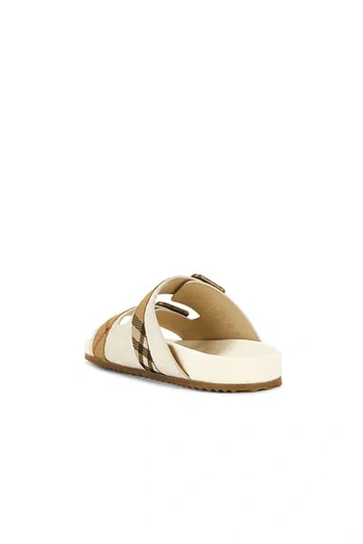 Burberry Checked Canvas Jacquard-trimmed Suede Sandals In White
