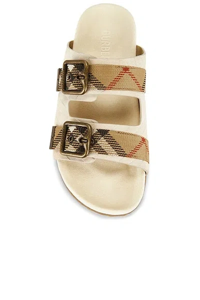 Burberry Checked Canvas Jacquard-trimmed Suede Sandals In White
