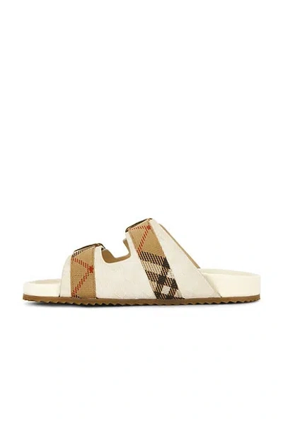 Burberry Checked Canvas Jacquard-trimmed Suede Sandals In White