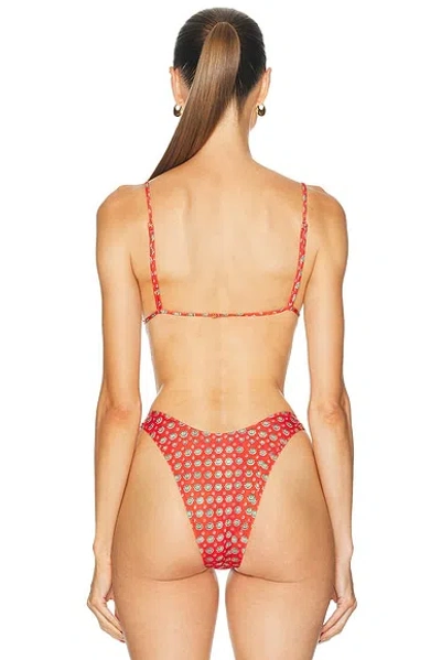 Heavy Manners Triangle Front Tie Bikini Top In Red