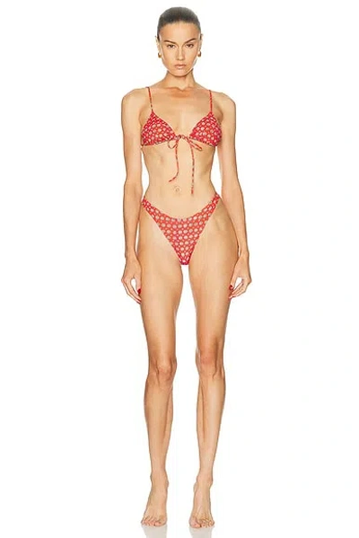 Heavy Manners Triangle Front Tie Bikini Top In Red