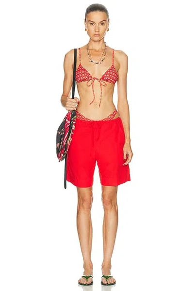Heavy Manners Triangle Front Tie Bikini Top In Red