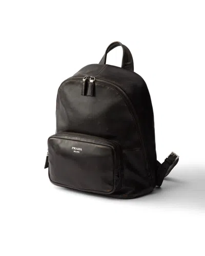 Prada Distressed Nappa Leather Backpack In Brown