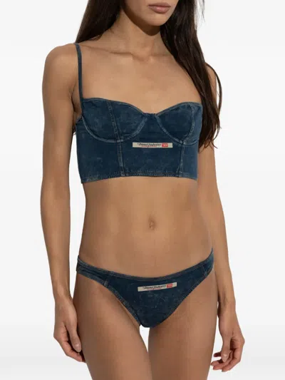 Diesel Effect Cotton Mini Top With Adjustable Straps In Blue