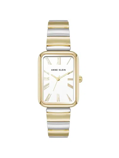 Anne Klein Dial Rectangular Face Two-tone Link Watch In White