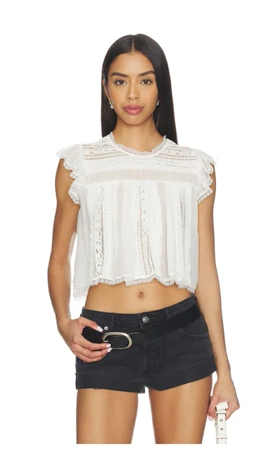 Free People Sun Drenched Lace Trim Crop Top In White | ModeSens
