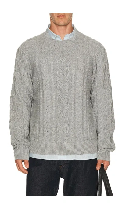 Asher Andre Cable Knit Crewneck Sweater Heather Grey In Gray