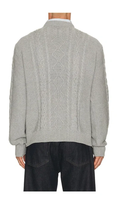 Asher Andre Cable Knit Crewneck Sweater Heather Grey In Gray