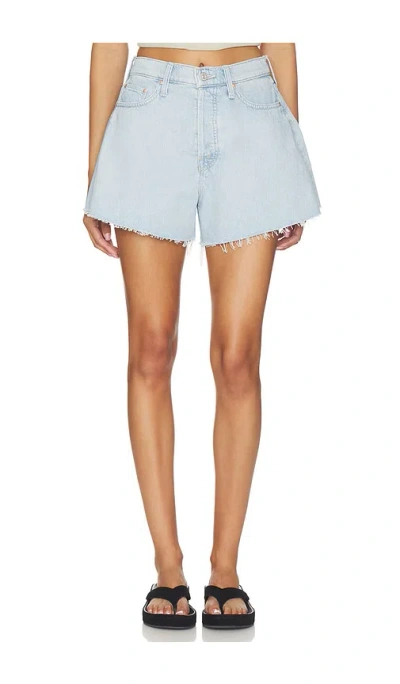 Mother The Flutter Frayed High Waist Flare Denim Shorts In Blue