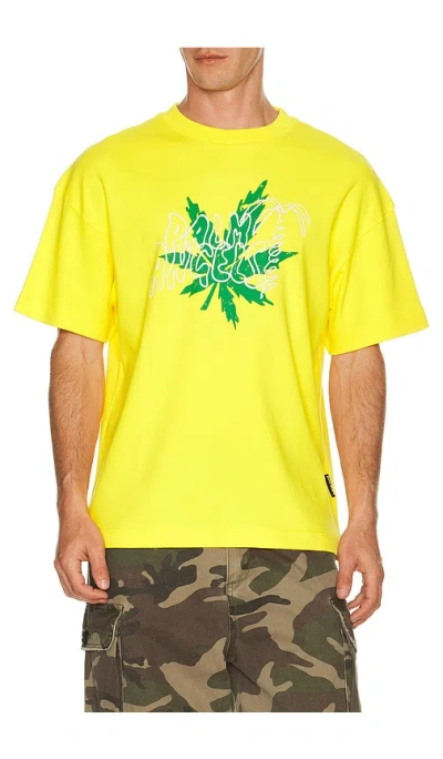 Palm Angels Palm Leaf Graphic T-shirt In Yellow