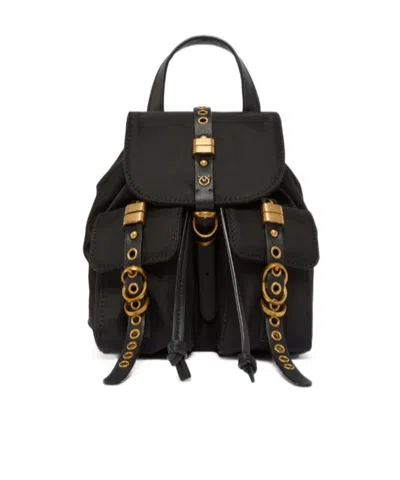 Pinko Nylon Backpack With Gold-colored Metal Details In Yellow