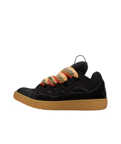 Lanvin Lace Detail Sneakers Suede Panels Rubber Sole In Black