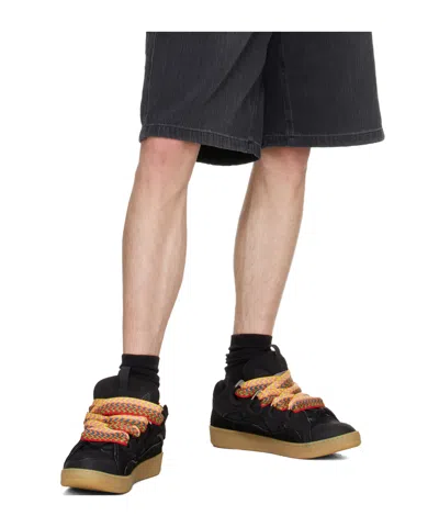 Lanvin Lace Detail Sneakers Suede Panels Rubber Sole In Black