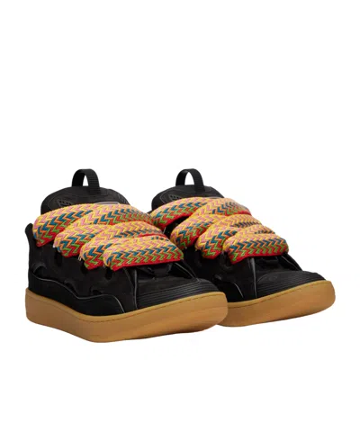 Lanvin Lace Detail Sneakers Suede Panels Rubber Sole In Black