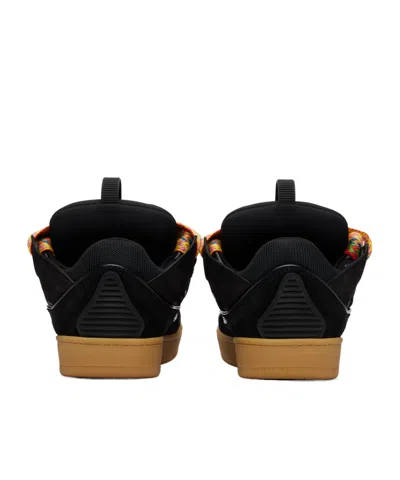 Lanvin Lace Detail Sneakers Suede Panels Rubber Sole In Black
