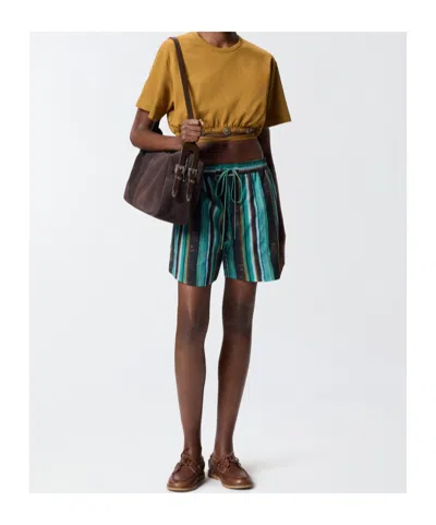 Pinko Chic Mini Shorts With Unique Stripe Print In Black