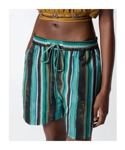 Pinko Chic Mini Shorts With Unique Stripe Print In Black