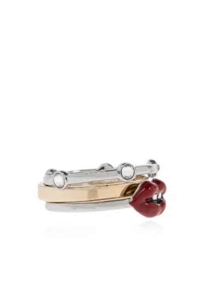 Marc Jacobs Lips Crystal Ring Set In Multi