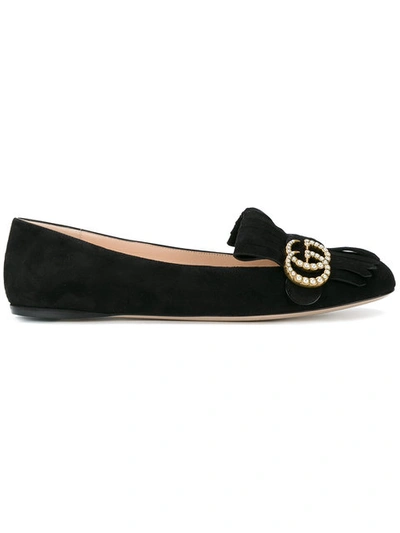 Gucci Black Gg Vamp Fringe Suede Loafers