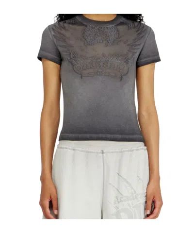 Diesel Dévoré-phoenix Cover-stitched Cotton T-shirt In Gray