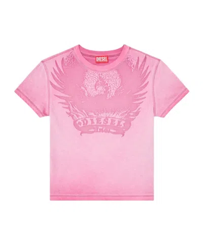 Diesel Slim T-shirt With Dévoré Phoenix In Pink