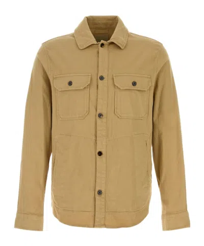 Woolrich Linen Blend Safari Overshirt Gd In Brown