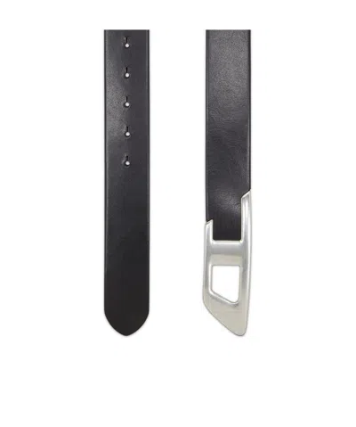 Diesel B-d Logo 2.0 Leather Belt In Black