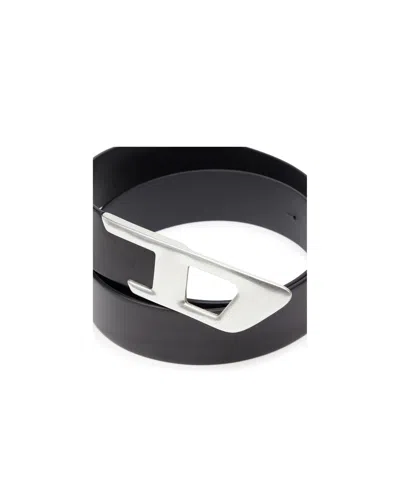 Diesel B-d Logo 2.0 Leather Belt In Black